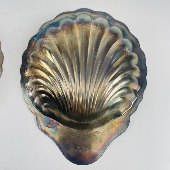 Vintage Oneida Silversmiths Clam Scallop Shell Shaped Candy Nut Dish Lot of 2 - Picture 5 of 9